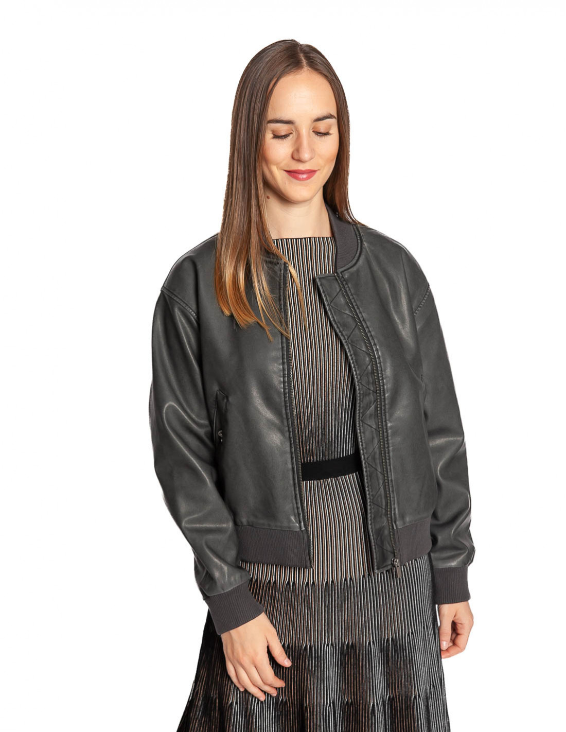 Comprar Cazadora bomber gris polipiel Rebecca Desires en Sommes Demode